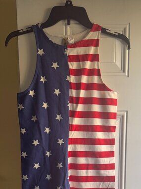 Patriotic Stars & Stripes Sleeveless Midi Dress